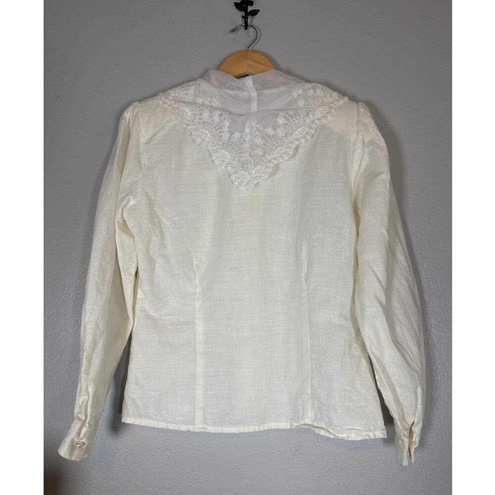 Vintage Cream Blouse Lace Collar Victoria Cottagecore Womens Medium Long Sleeve - Picture 6 of 9